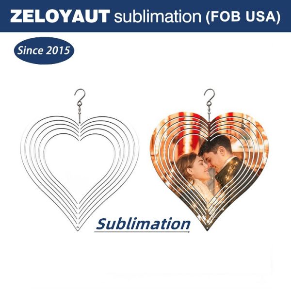 Personalized 8inch 3d Metal Heart Sublimation Wind Spinner Blank for DIY 10inch Custom logo Wind Spinner As Valentine Day Gift