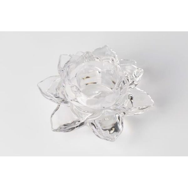 Clear Crystal Glass Lotus Flower Tealight Candle Holder Lead Free 5.6cm Height