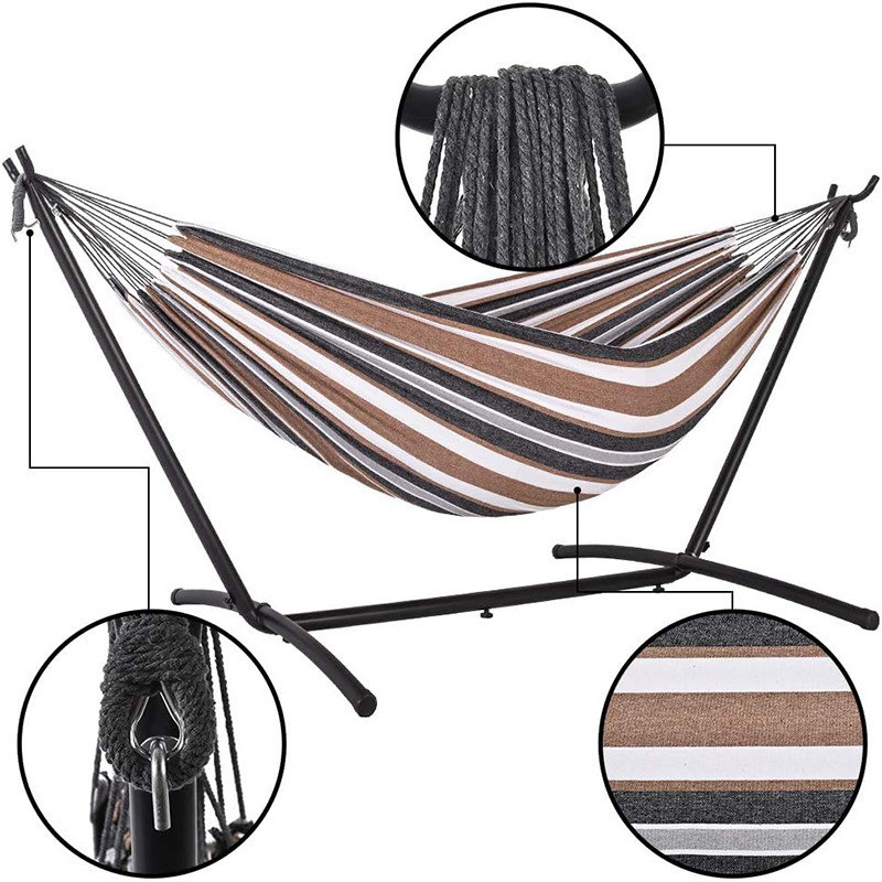 Portable Double Capacity Camping Hammock Swing with Stand and Cotton Canvas Material
