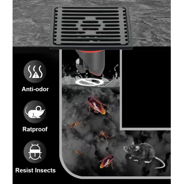 Matte Black Shower Floor Drain 4 Inch With Stainless Steel Material