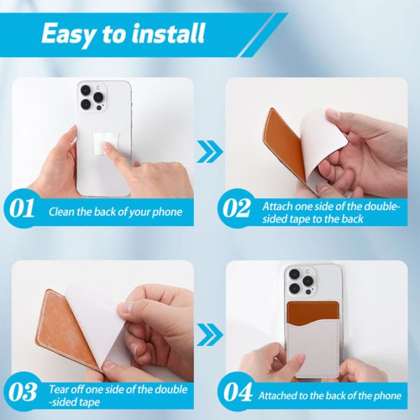 Custom Design Adhesive Phone Wallet PU Leather Sublimation Blank ID Card Holder