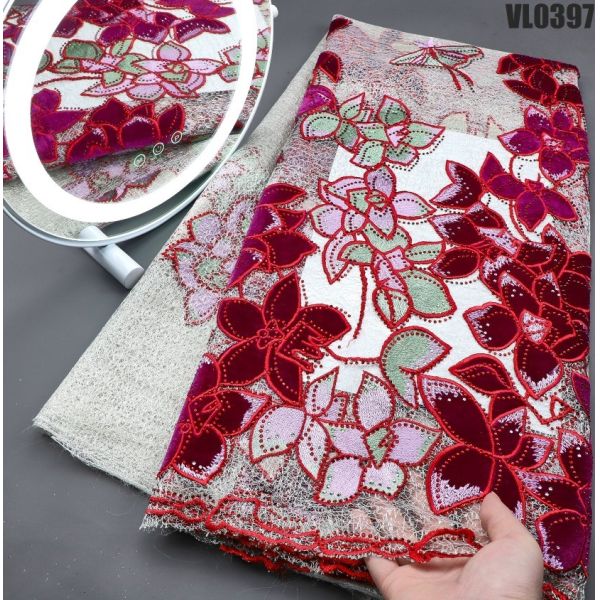 Supoo 2023 Luxury Velvet Lace for Wedding Embroidery Velvet Fabric Tulle Lace with Stones