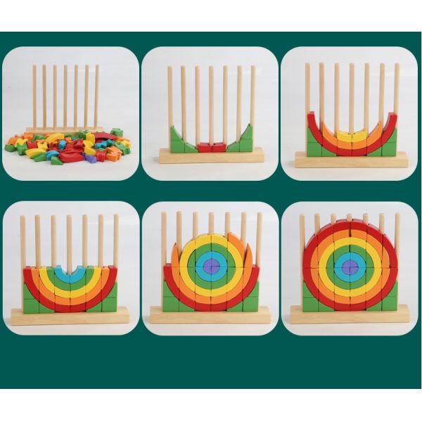 Eco Amigável Lavável Amigável Brinquedos Montessori Puzzles Educação Anéis de Arco-íris de madeira