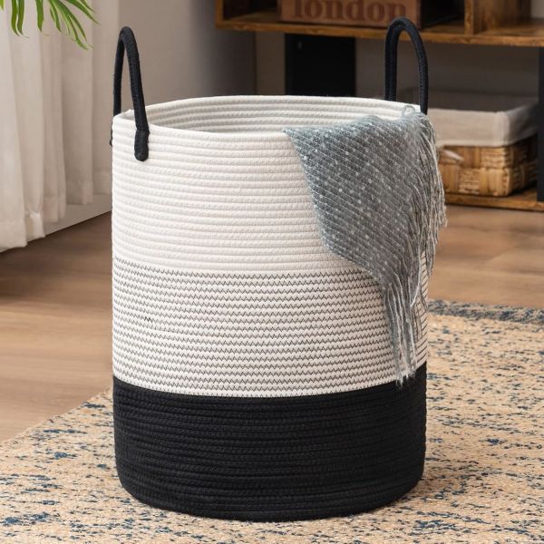 Woven Rope Laundry Hamper Basket, Tall Luandry Basket, Baby Nursery Hamper For Blanket Storage, Clothes Hamper For Laundry In Bedroom-Large-(CUSTOMIZED COLOR, 58L, 72L)