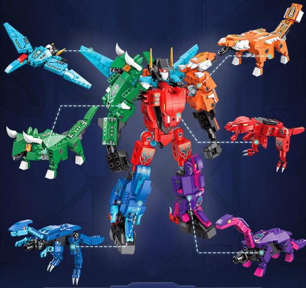 Unisexo 6 em 1 Dinossauro poderoso brinquedo transformador Mecha Tyrannosaurus Ótimo presente para 7-12