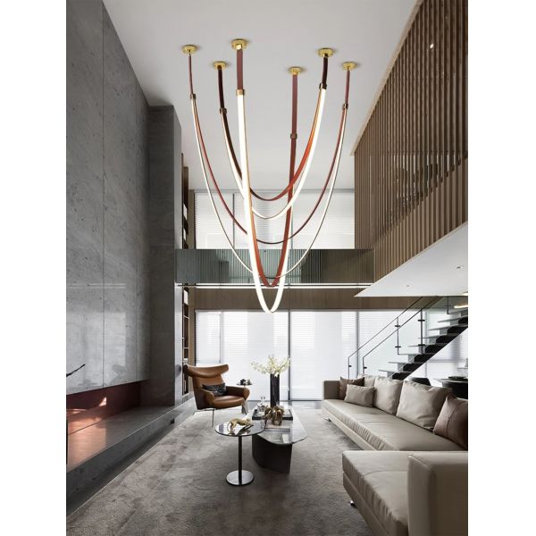 Dimmable LED Fexible Brown Black Leather Belt Chandelier (WH-NC-132)