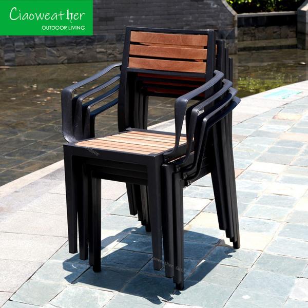 Outdoor Furniture Modern Teak Wood Dining Table And Chair Set Aluminum Patio Garden Set for Courtyard Design Style Modern