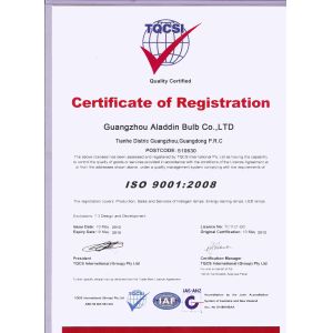 Guangzhou Aladdin Bulb Co. Ltd Сертификации