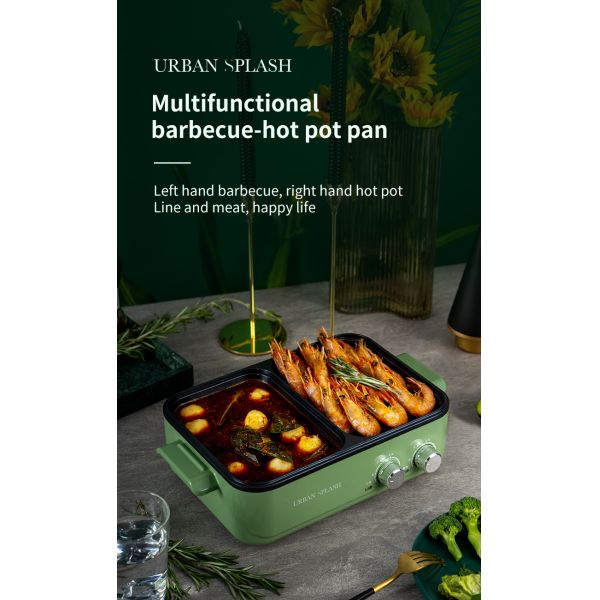 14 Inch BBQ Hot Pot Pan 50Hz Steamboat Grill Pan 1L Non Stick Firepower