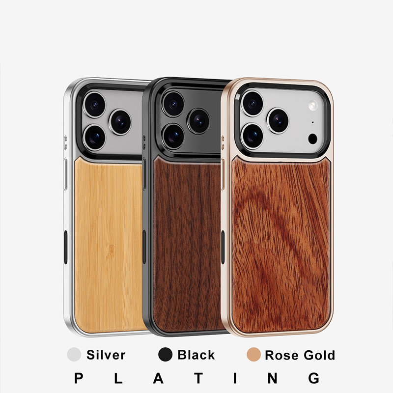 Luxury Magnetic Wooden Case for iPhone 18 17 16 15 Pro Max TPU & PC Shockproof Cover Compatible with Magnetic Wireless Charging