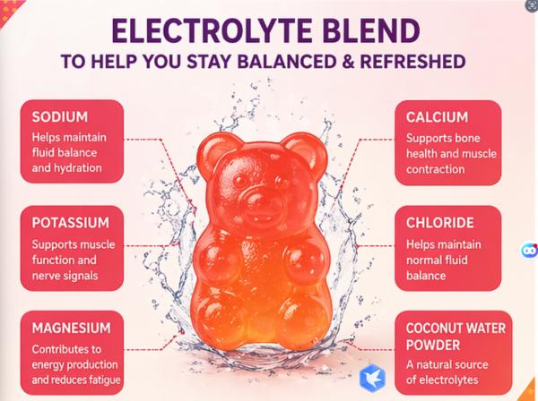 Sugar Free Vegan Electrolyte Gummy Hydration Products With Calcium Magnesium Vitamin C For Sports Energy