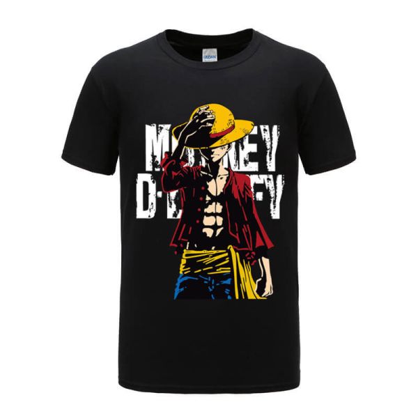 Casual Luffy Character Anime Couple Shirts O Shaped Neck Anti Bacterial Breathable
