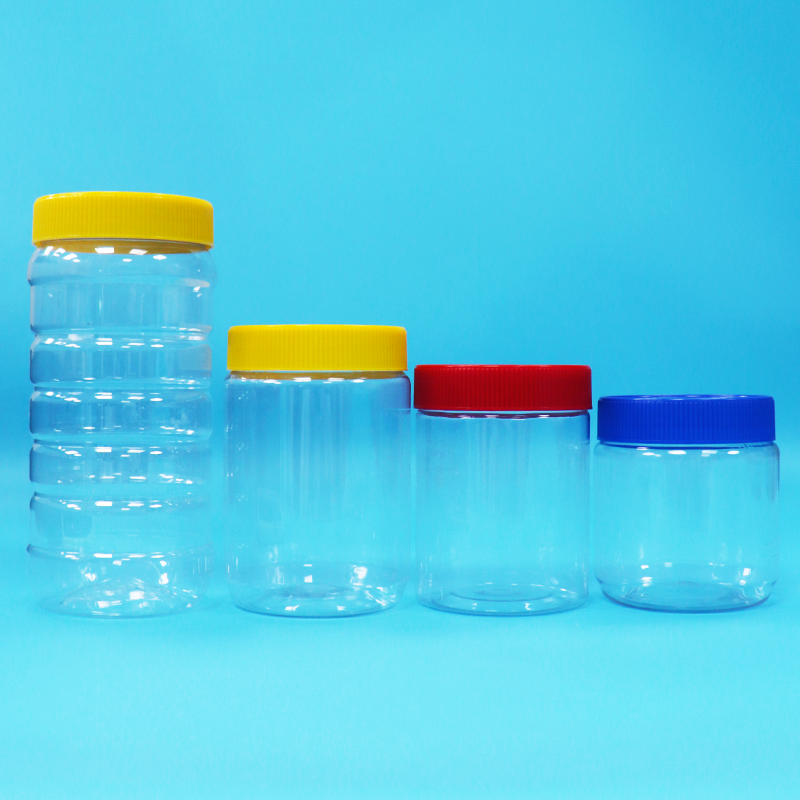 Round PET Transparent Chocolate Sauce Pistachio Butter Plastic Jars Screw Lids