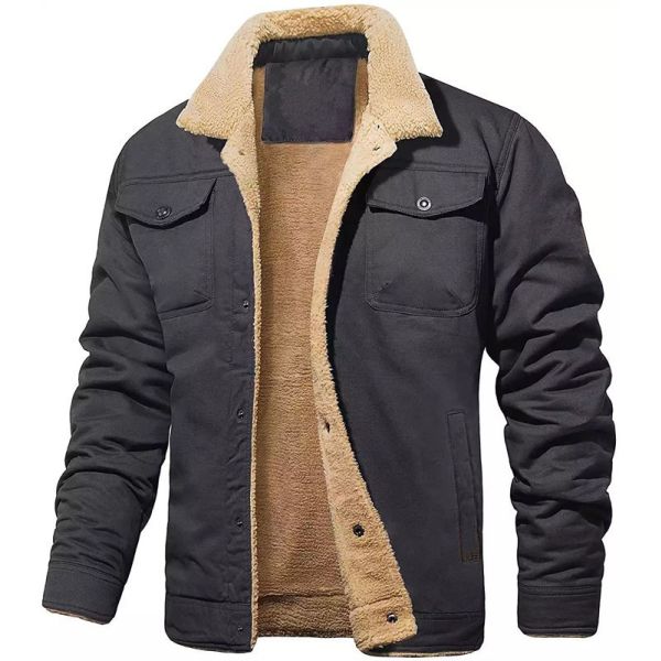 NO Seamless Fusing Men's Winter Coat with Cotton Fleece Cargo and Print Pattern