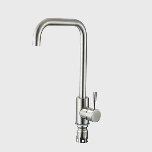 Stainless Steel Body Deck Mounted Tap Cold And Hot Mixer Spring Silver Kitchen Faucet