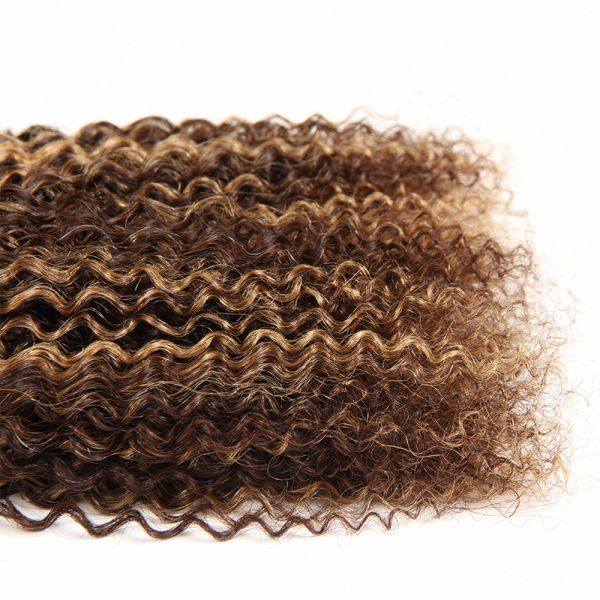 Pre-Colored Brown Blonde Human Hair Brazilian Hair Weave Afro Kinky Wave Hair Extensions P4/27