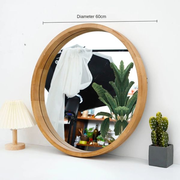 Wood Frame Glass Mirror Rustic Arch Bathroom Round Sticker With Modern Stylish Style