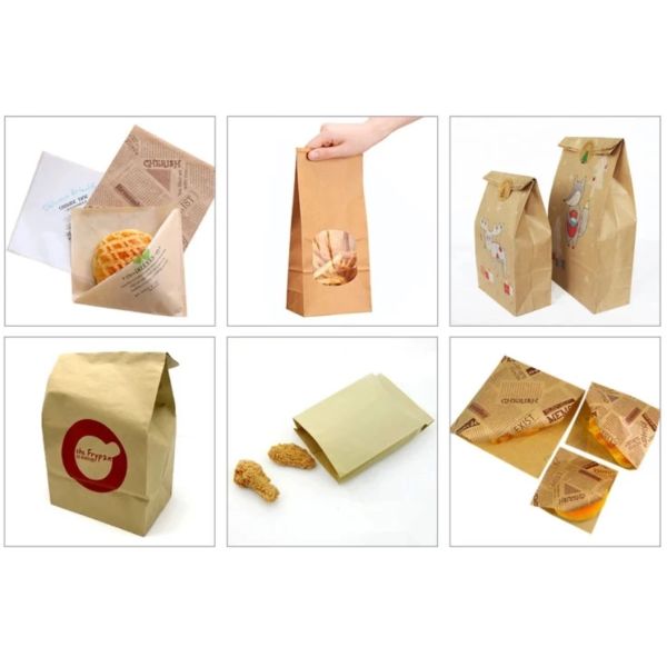 Kraft Brown Paper Takeaway Bags Waterproof Flat Bottom Grease Proof