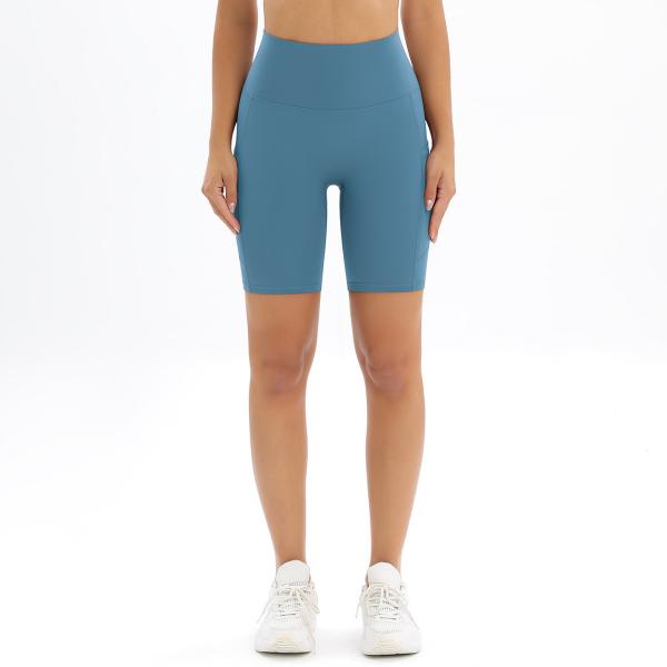 Solid color pocket double-sided brocade high-waisted hip lifting tight exercise yoga shorts running fitness pants