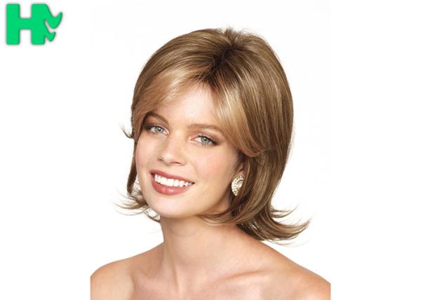 Natural Hair Line Brown Mixed Blonde Heat Safe Synthetic Wigs 10 Inch No Tangle For White Girl