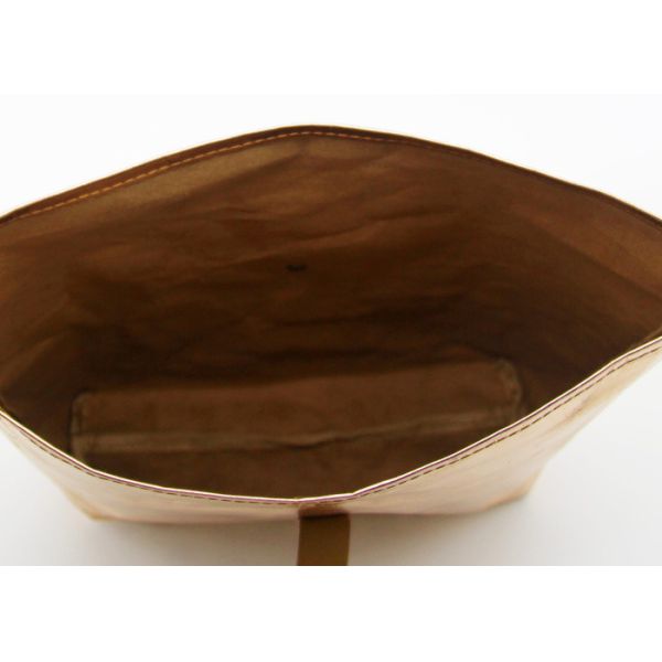 OEM Washable Kraft Paper Makeup Cosmetic Bag Rose Gold With Metal Button Closing