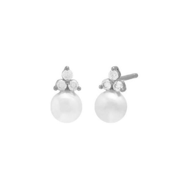 925 Sterling Silver AAAA Grade Gold Plated Freshwater Pearl Stud Earrings with Diamond Studs
