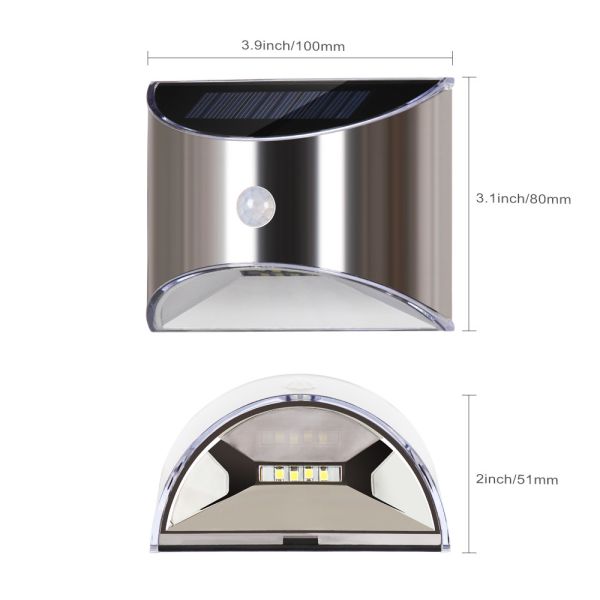Fence Solar Powered PIR Motion Sensor Light Stainless Steel LED Lighting and Circuitry Design Residential ROHS Ce 1-year 10000
