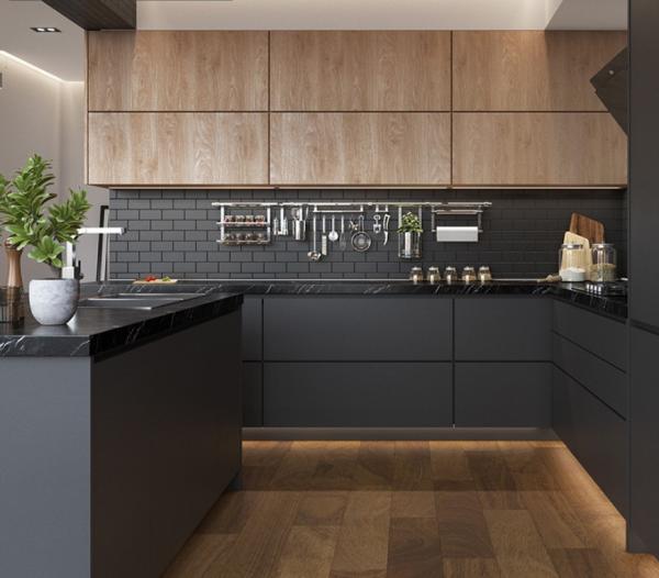 18mm Walnut Wood Modern Modular Kitchen Cabinets 3D Customized