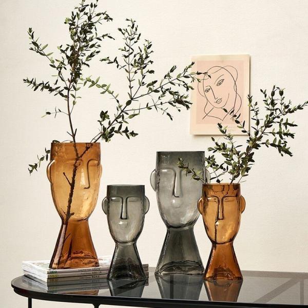 H24cm Unique Modern Human Face Shaped Glass Vase Decor for Office Home Living Room Entryway