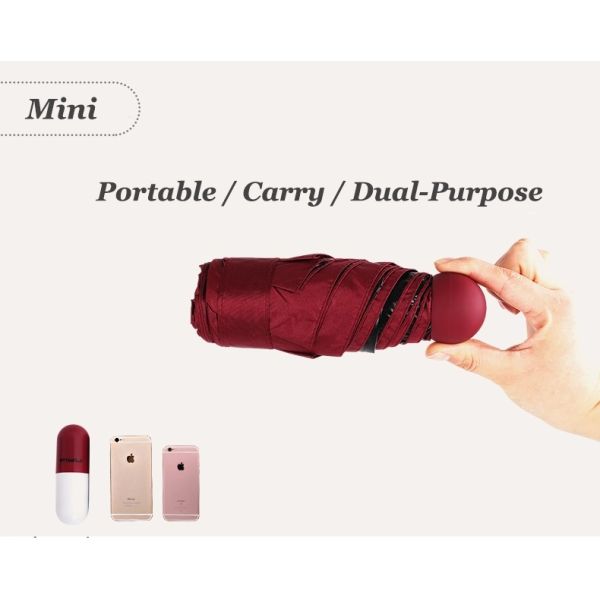 Five Folding Sun / Rain Mini Pocket Umbrella , Mini Capsule Umbrella For Women