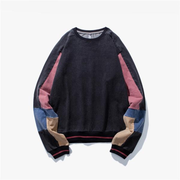 Retro Crew Neck Contrast Color Oversized Pullover Sweatshirt Without Hood