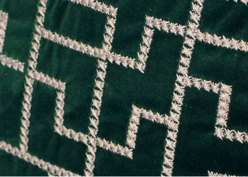 Forest Green Decorative Throw Pillows Geometric Embroidered 100% Velvet