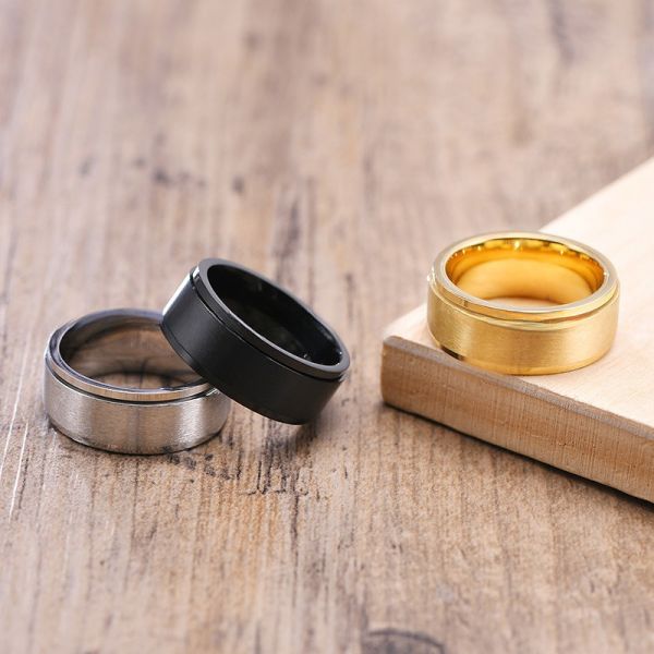 Black / Silver / Gold Stainless Steel Spinner Ring 8mm Third Party Appraisal For Men Women