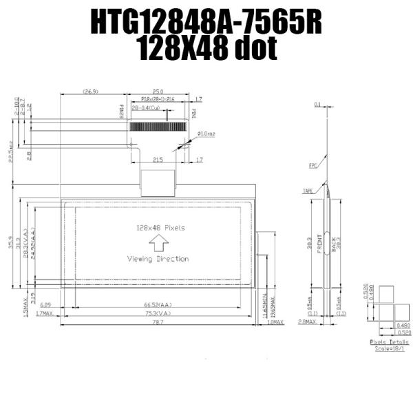 128X48 RODA DENTEADA gráfica LCD ST7565R-G | Exposição de STN+ com lado branco Backlight/HTG12848A