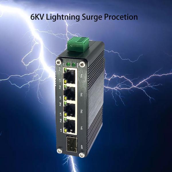 Mini Industrial 4-Port 10/100/1000T 802.3at PoE + 1-Port 100/1000X SFP Ethernet Switch with 12~48VDC Input and Voltage Booster