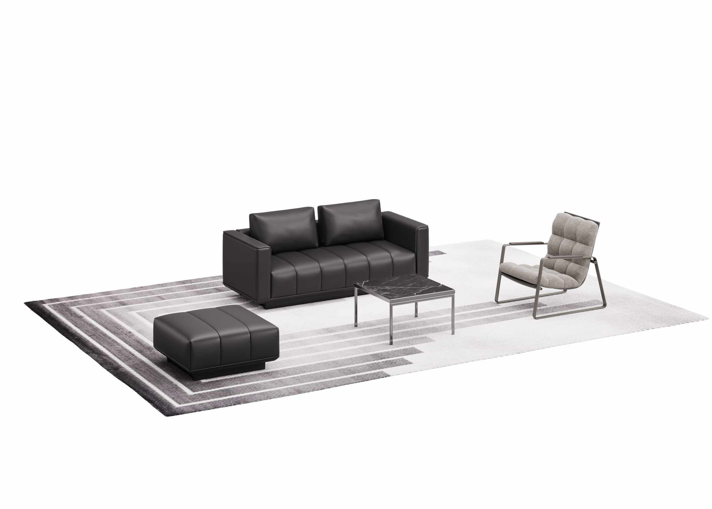 Star II Lounge Sofa Modular with Light Leather, Dark North American Walnut, and Double C-shaped Legs