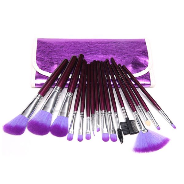 Purple 16pcs Cosmetic Makeup Brush Set Eco Friendly Painting Wood