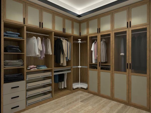 Corner Wardrobe Cabinets MDF Melamine Board Big Bedroom Closet With Storage Drawers And Display Shelves