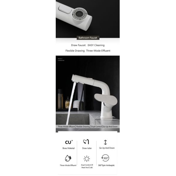 Swivel Rotatable 4 Inch Bathroom Faucet All Copper White Electroplated Finished