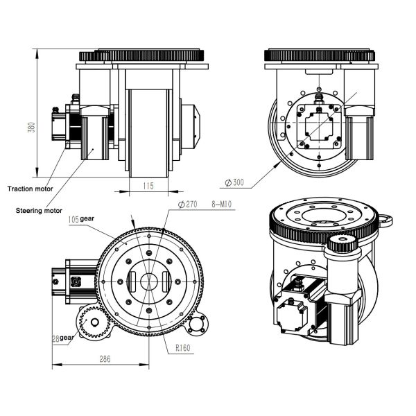 Алюминиевое приводное устройство моторов и колес DC руля AGV OEM