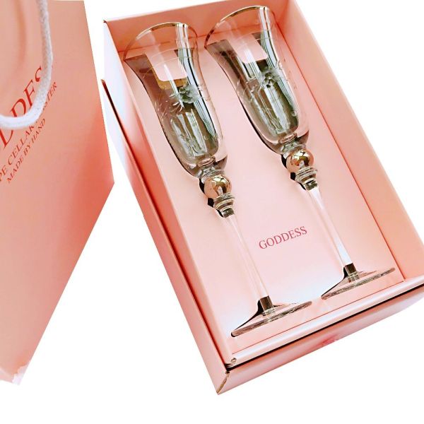 Pantone Ivory Board Wine Glasses Gift Box Packaging With PP Rope Handle