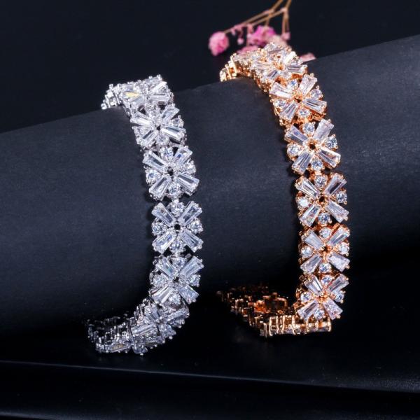 New Flower Bracelet Shining Tiny CZ Crystal Charming Bracelet Link Chain Bracelet for Women Wedding Party Jewelry