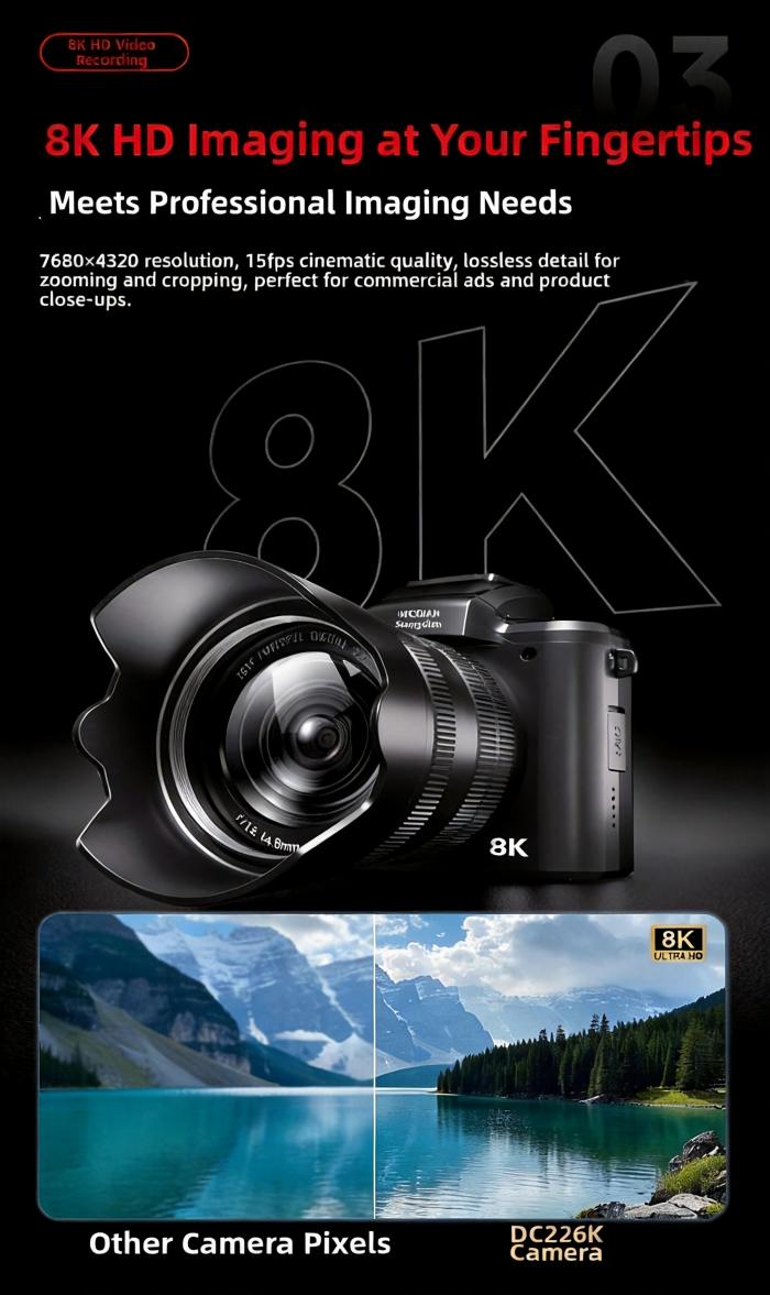 DLC DC226  8K New Model Professional Compact Digital Cam with  LED Fill Light  for  Delay Record Multi Scene Shooting Camcorder