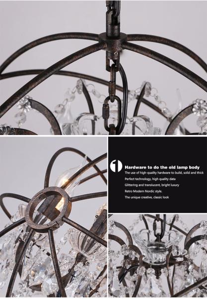 Rustic american style crystal globe Round chandelier (WH-CI-85)