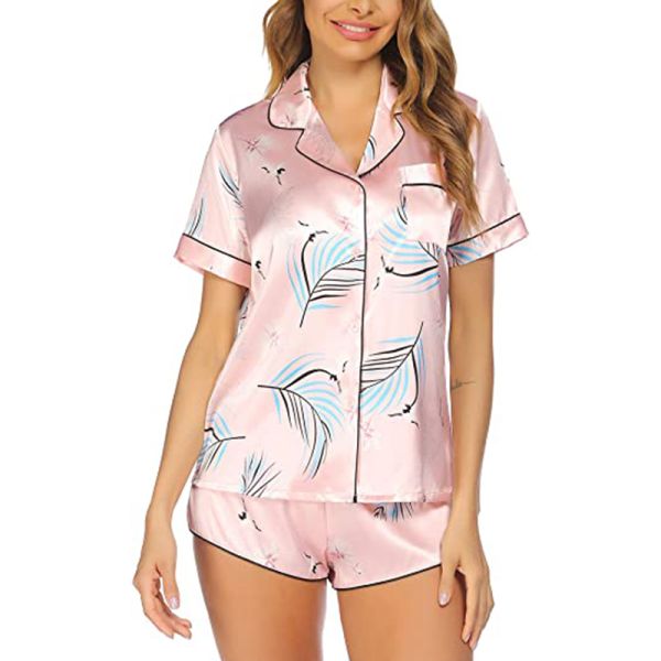 Кнопка вниз с шелка Loungewear 2 женщин частей установила набор пижамы женщин