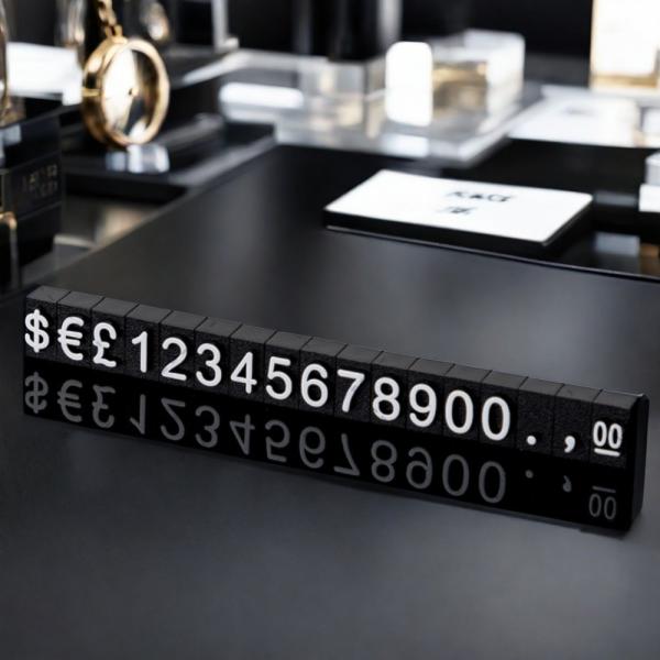 Cube Shape Clear Black Plastic Tag for Retail Display Racks in Watch and Jewelry Store