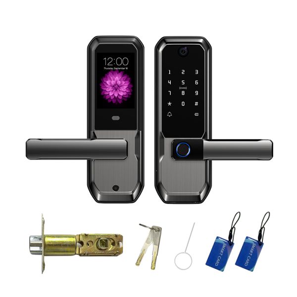 Tuya  Smart Lock Electronic Keypad Entry Door Auto Lock Password Smart Handle Fingerprint Lock with Gun-mental Grey