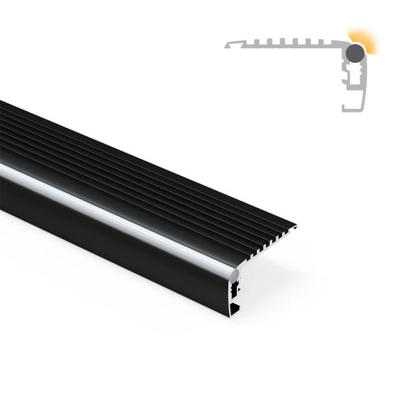 Perfil de luz de escalón LED de aluminio 6063 de 43,37x22,5 mm con difusor de PC