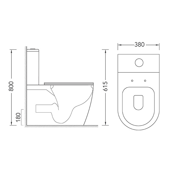 Compact 2 Piece Toilet P Trap Ceramic Toilet Bowls 380x615x800mm Orin OR8316