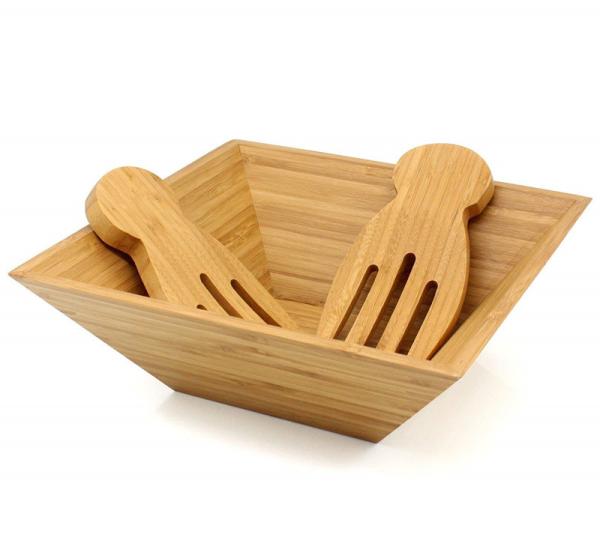 Large Bamboo Soup Bowls With Two  Server Clawer Heat Resistance Easy Cleaning